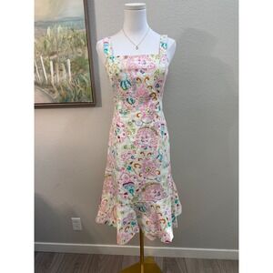 Karin Stevens Y2K Paisley Cotton Sundress Pink Floral Ruffle Hem Size 10